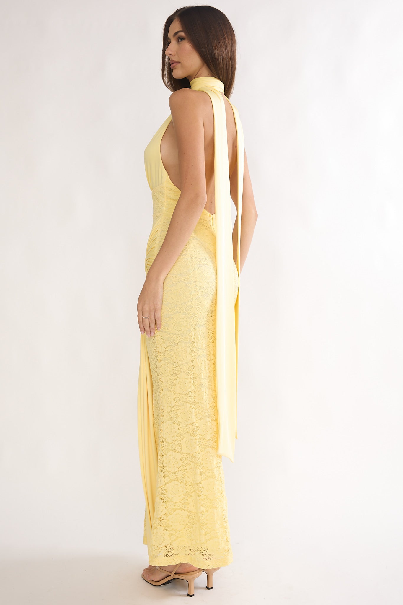 Adair Halterneck Waist Sash Maxi Dress Lace Butter Secondary image