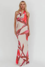 Outlier Cowl Halterneck Maxi Dress Print Beige
