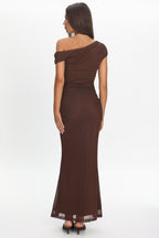 Raeva Ruched U-Neckline Maxi Dress Chocolate