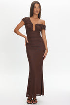 Raeva Ruched U-Neckline Maxi Dress Chocolate