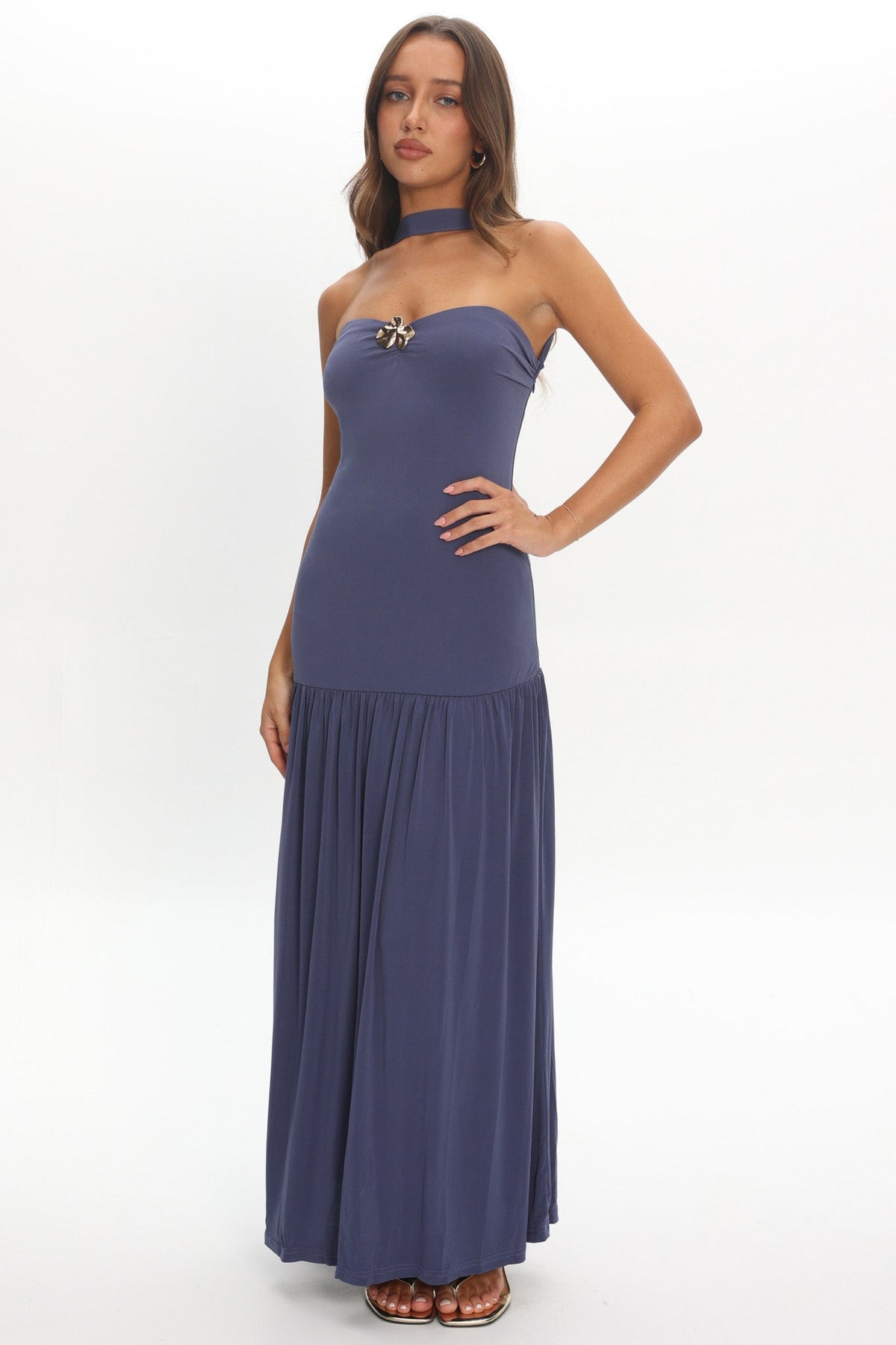 Ashana Drop Waist Halter Maxi Dress Taupe Main image