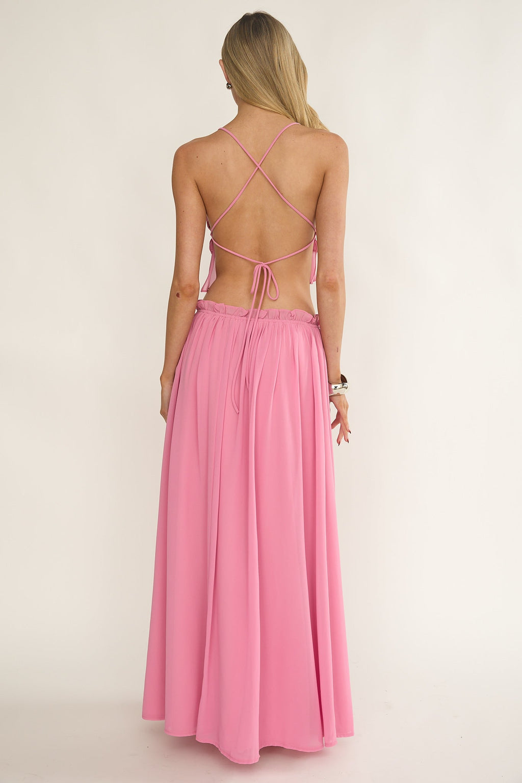 Marivelle Frill Trim Maxi Skirt Pink