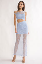 Havira Lace Overlay Cut-Out Maxi Dress Blue