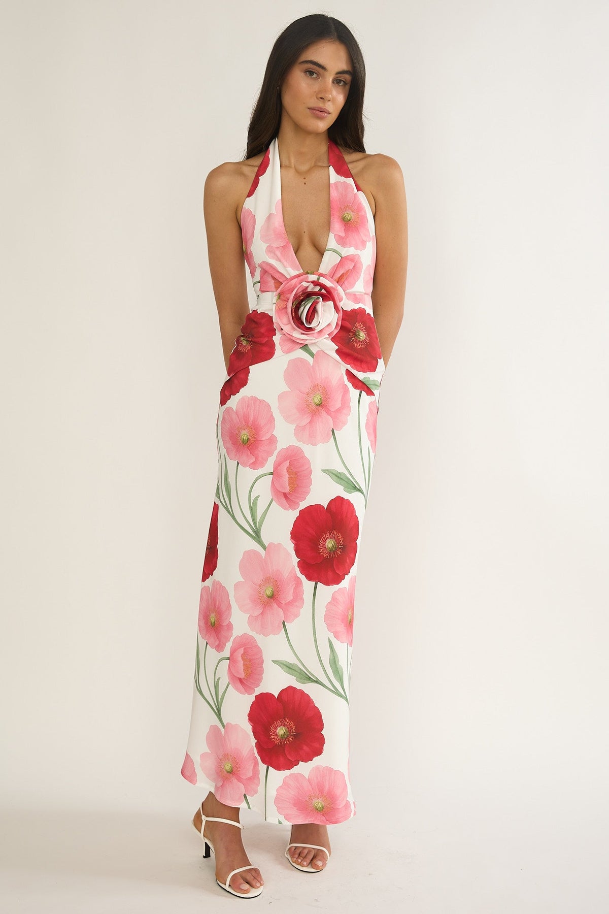 Vale 3D Flower Halter Maxi Dress Floral Main image
