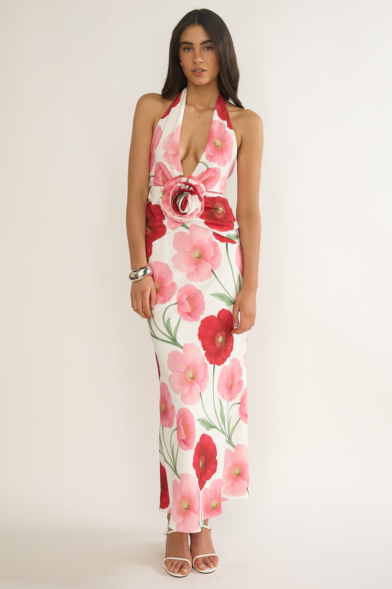 Vale 3D Flower Halter Maxi Dress Floral Secondary image