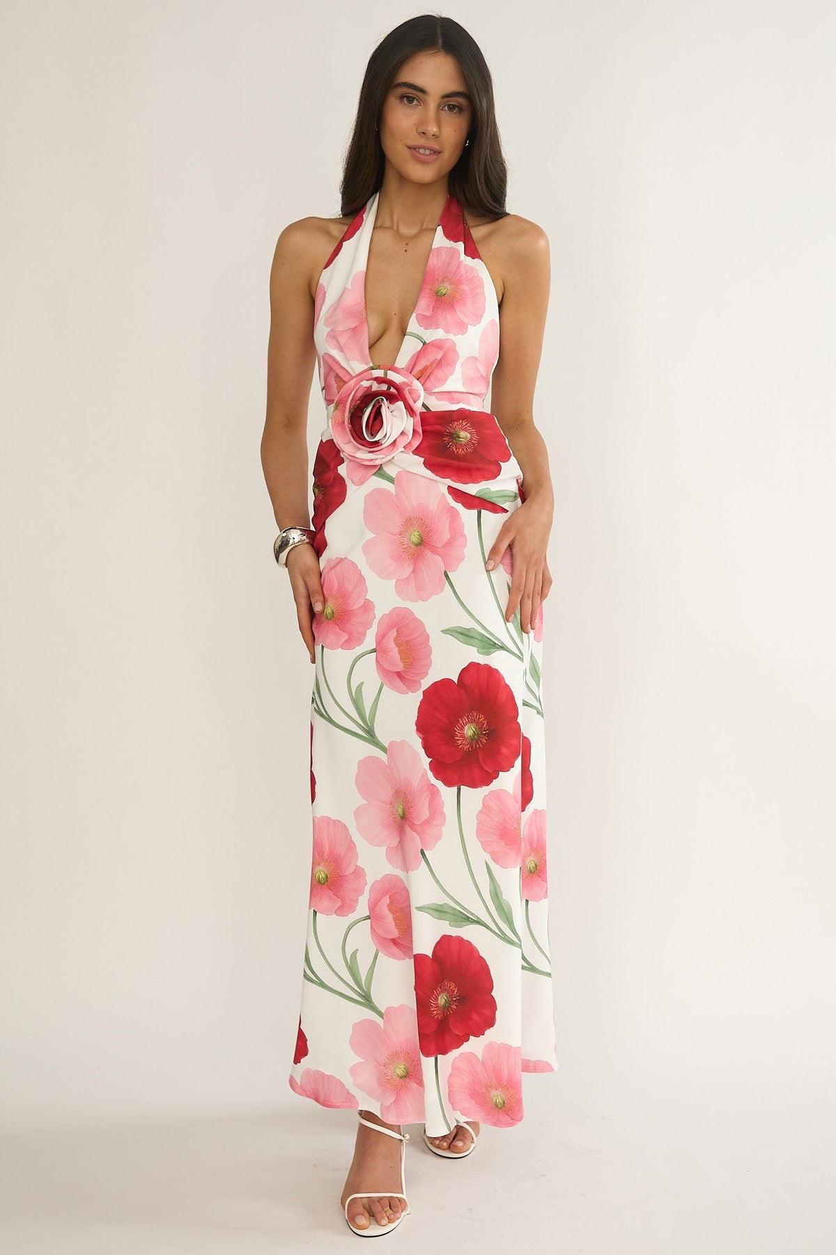 Vale 3D Flower Halter Maxi Dress Floral