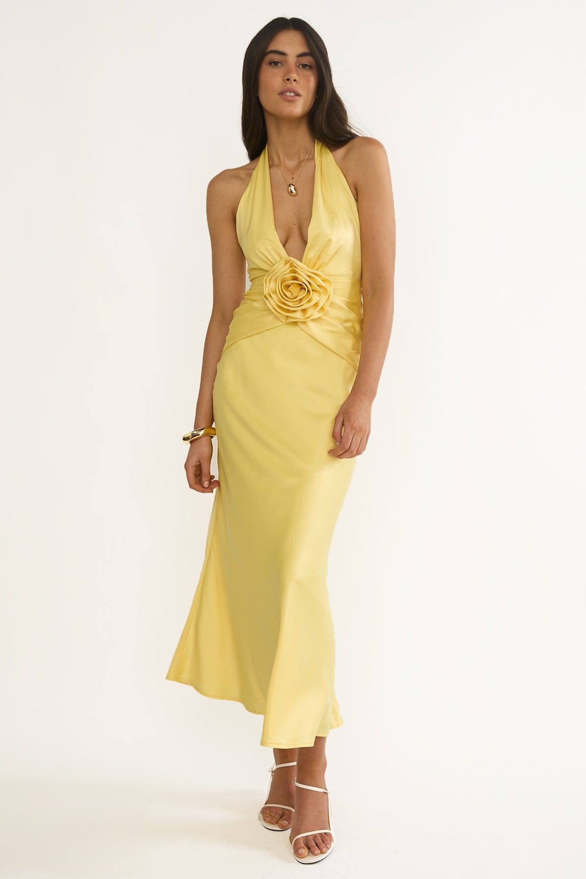 Vale 3D Flower Halter Maxi Dress Sunflower Main image