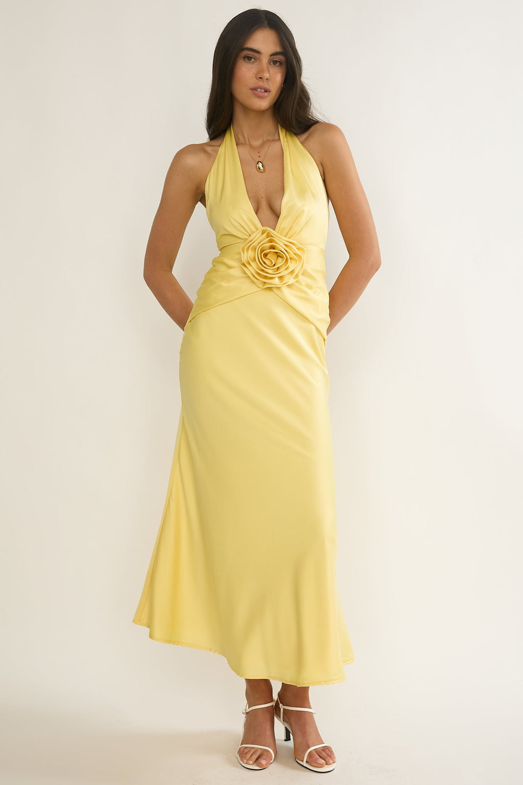 Vale 3D Flower Halter Maxi Dress Sunflower