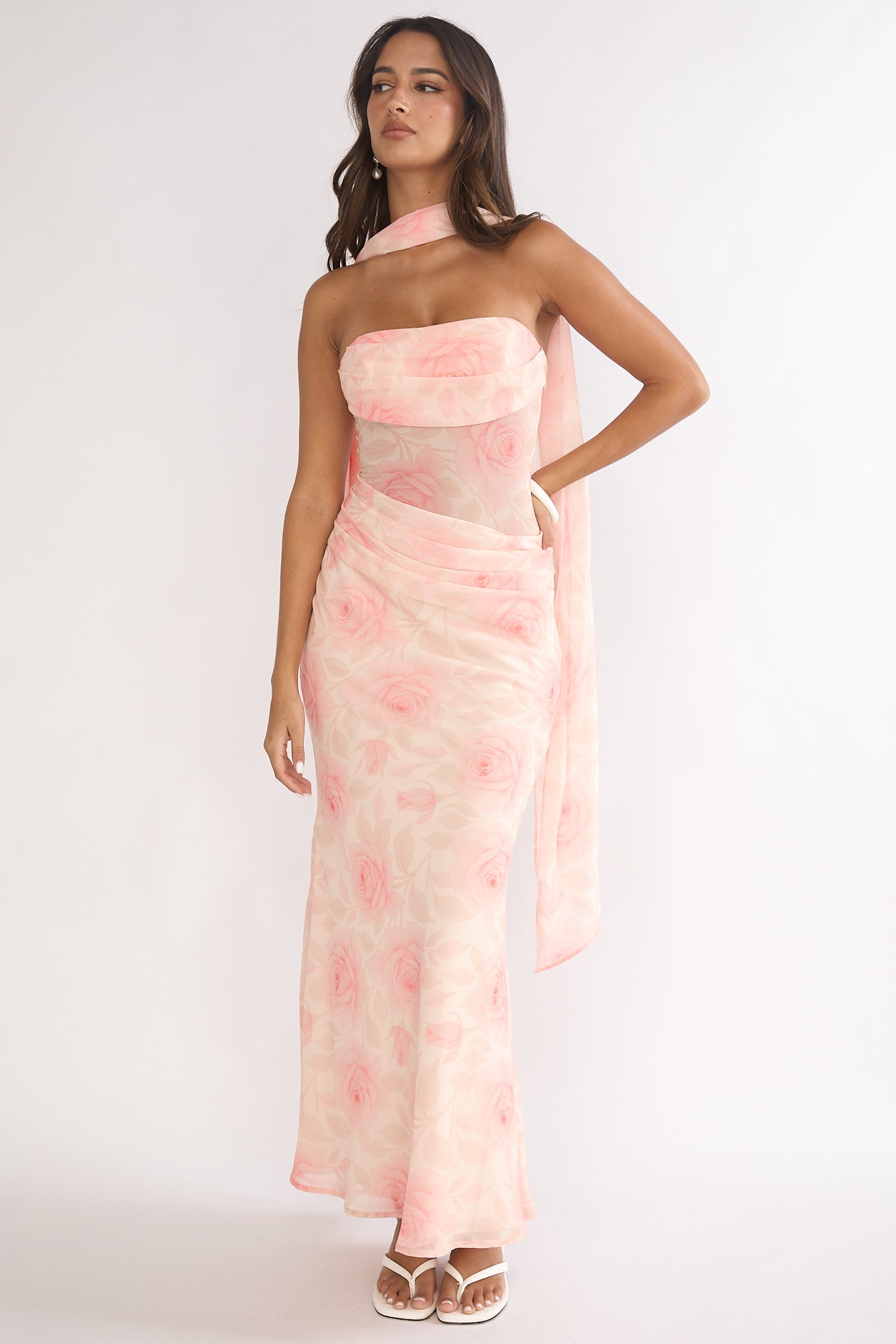 Unforgettable Day Drape Waist Strapless Maxi Dress Roses Floral Secondary image