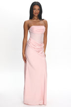 Unforgettable Day Drape Waist Strapless Maxi Dress Blush