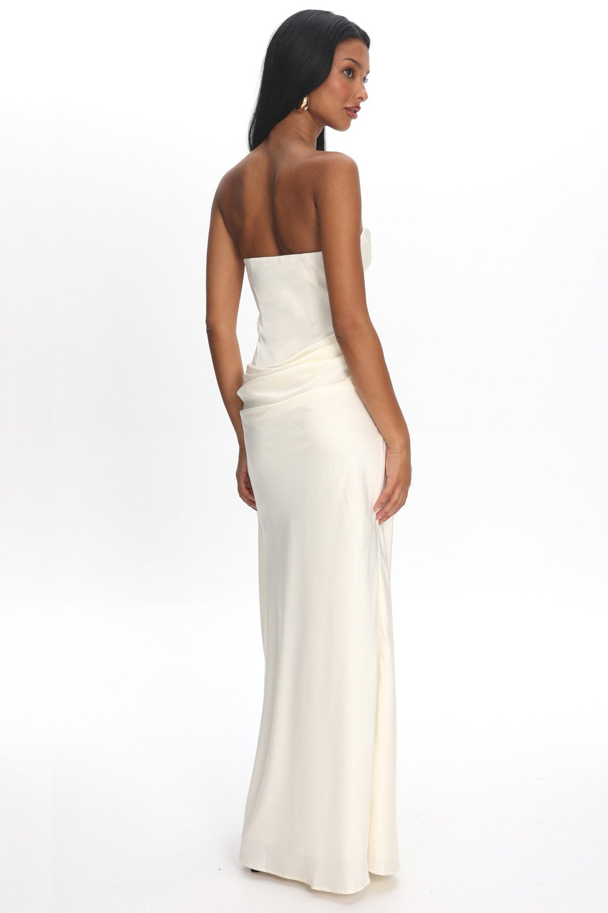 Unforgettable Day Drape Waist Strapless Maxi Dress Cream