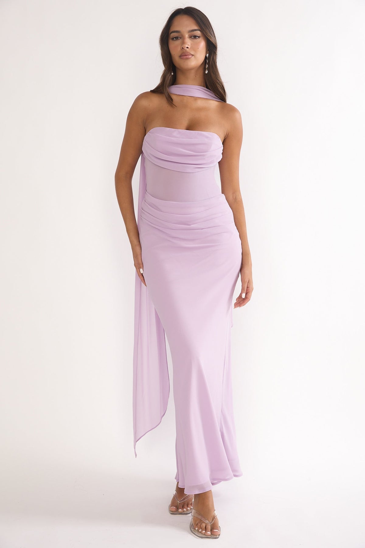Unforgettable Day Drape Waist Strapless Maxi Dress Lilac Main image