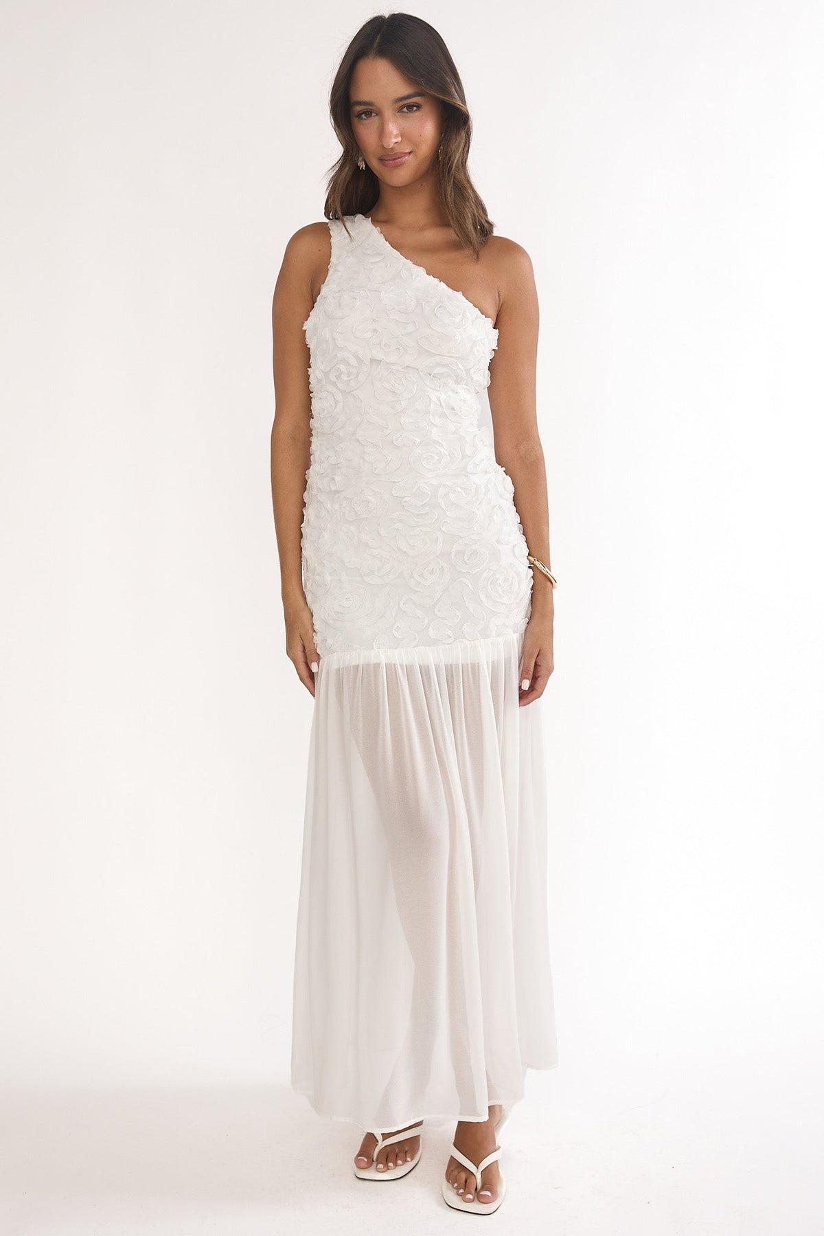 Angel Eye One Shoulder Maxi Dress Embellished White Main image