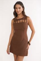 Your Knowing Cut-Out Bead Neckline Mini Dress Chocolate
