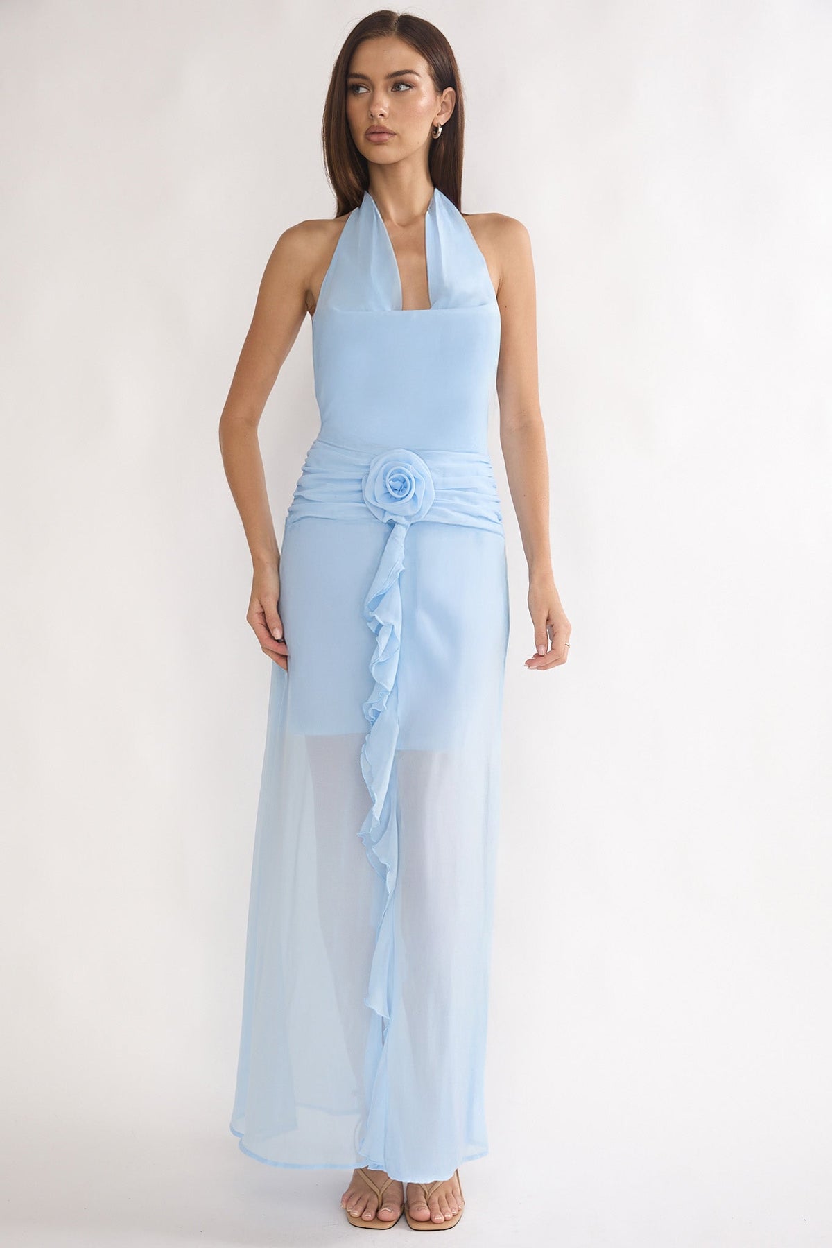 Thailah Gathered Waist Cowl Maxi Dress Ice Blue Main image