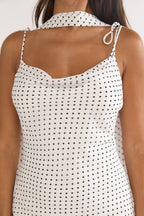 Emmara Tied Shoulder Maxi Dress Polka Dot White