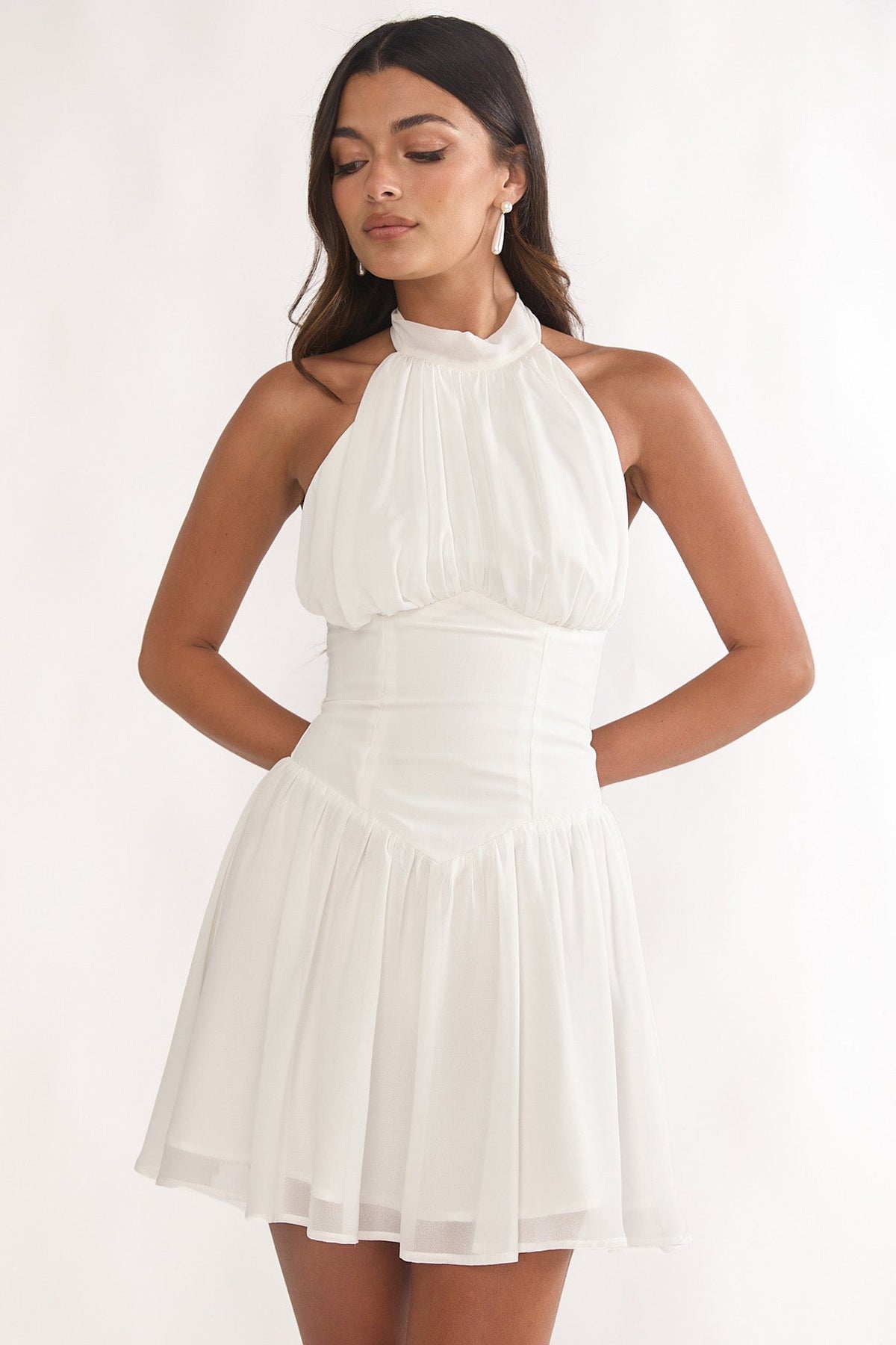 Lunaria High Neck Halterneck Mini Dress White Main image