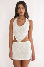 Palaya Crochet Knit Mini Skirt Sequin Cream