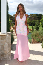 Arles Halterneck Sequin Embellished Maxi Dress Pink