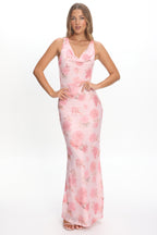 Callora Criss-Cross Back Maxi Dress Floral Pink