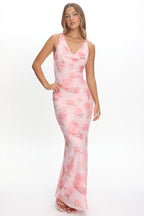 Callora Criss-Cross Back Maxi Dress Floral Pink