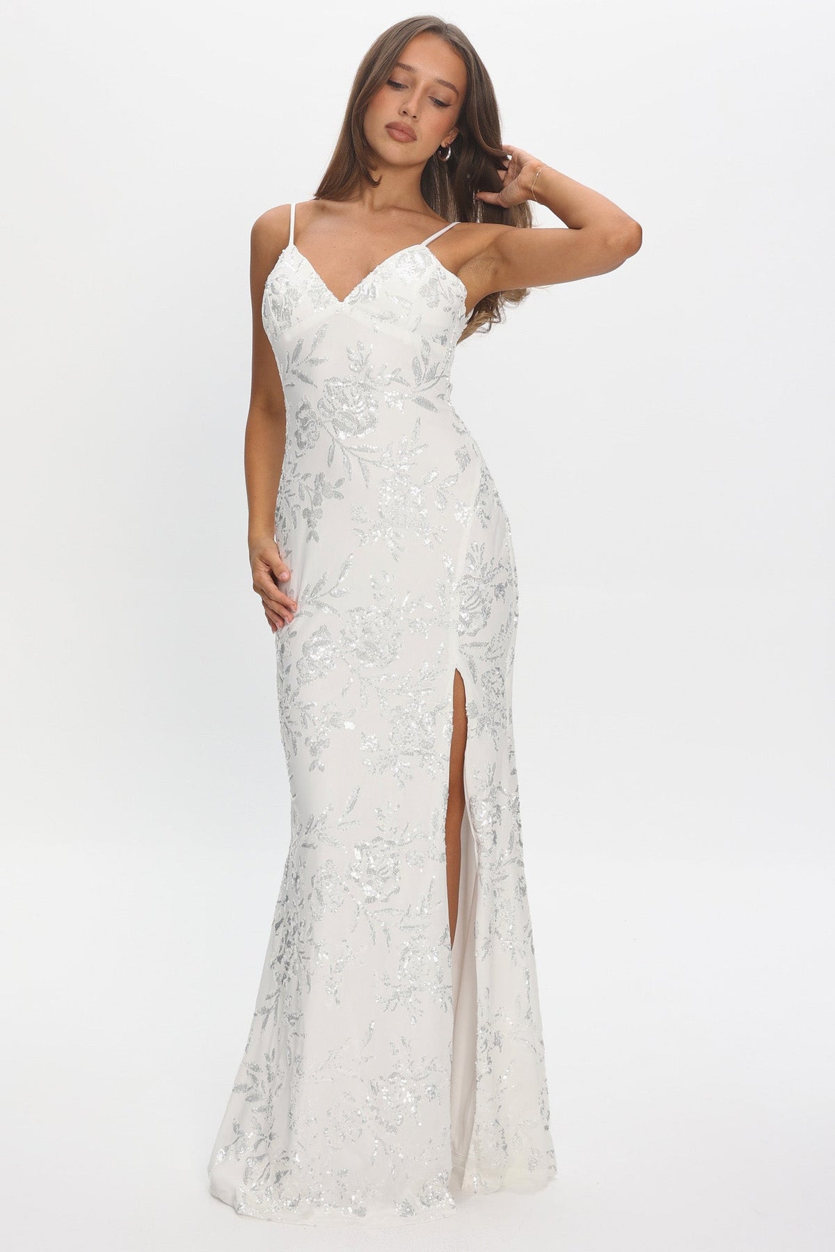 Anjelique Side Slit Maxi Dress Sequin White Main image