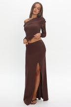 Breonna Front Split Maxi Skirt Chocolate