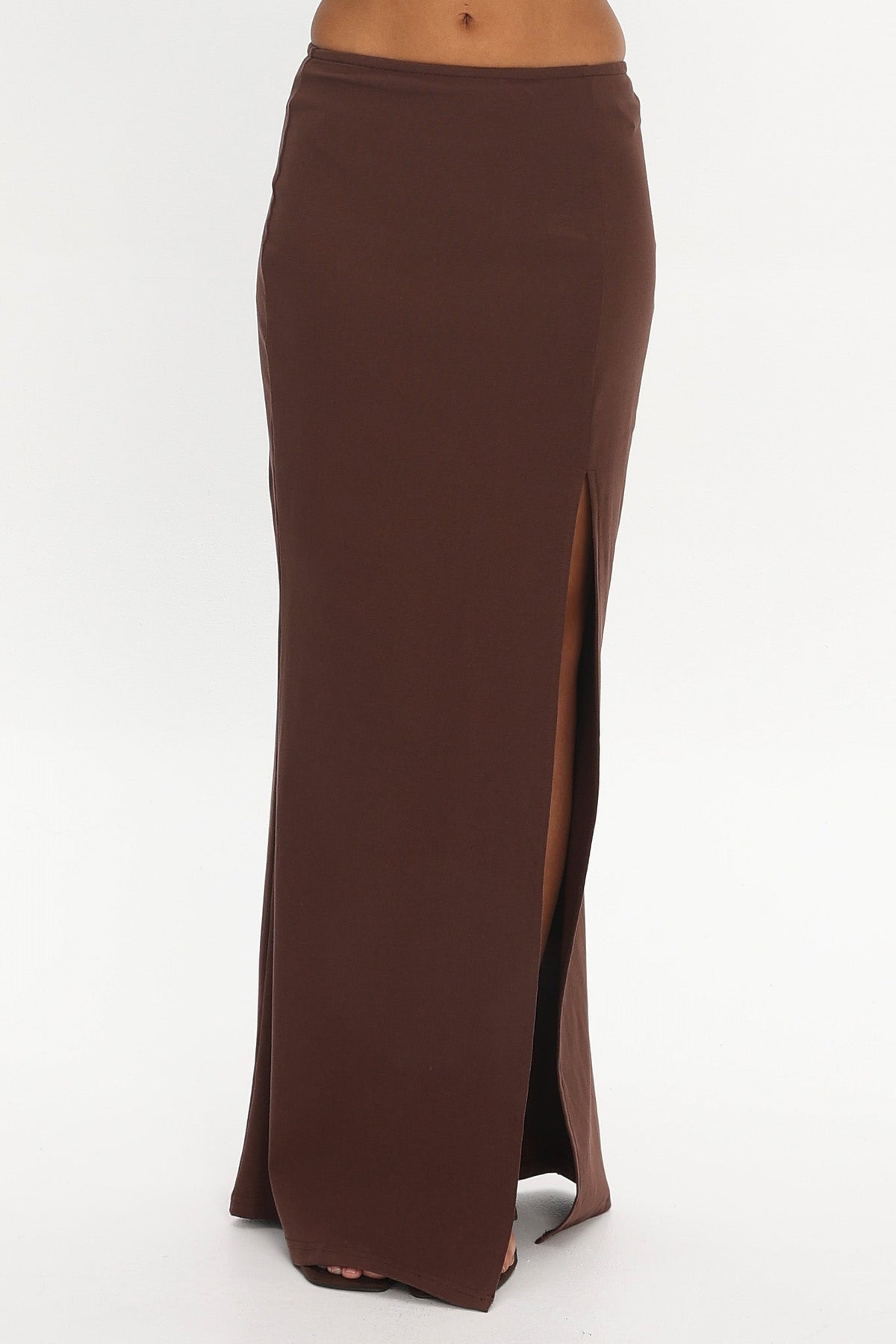 Breonna Front Split Maxi Skirt Chocolate