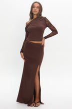 Breonna Front Split Maxi Skirt Chocolate