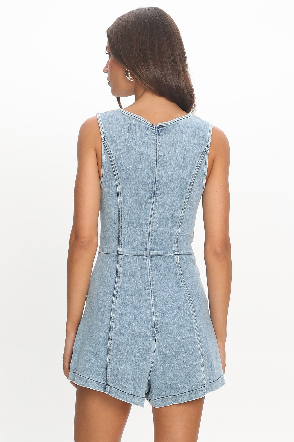 Chapelle V-Neck Button Romper Denim Blue