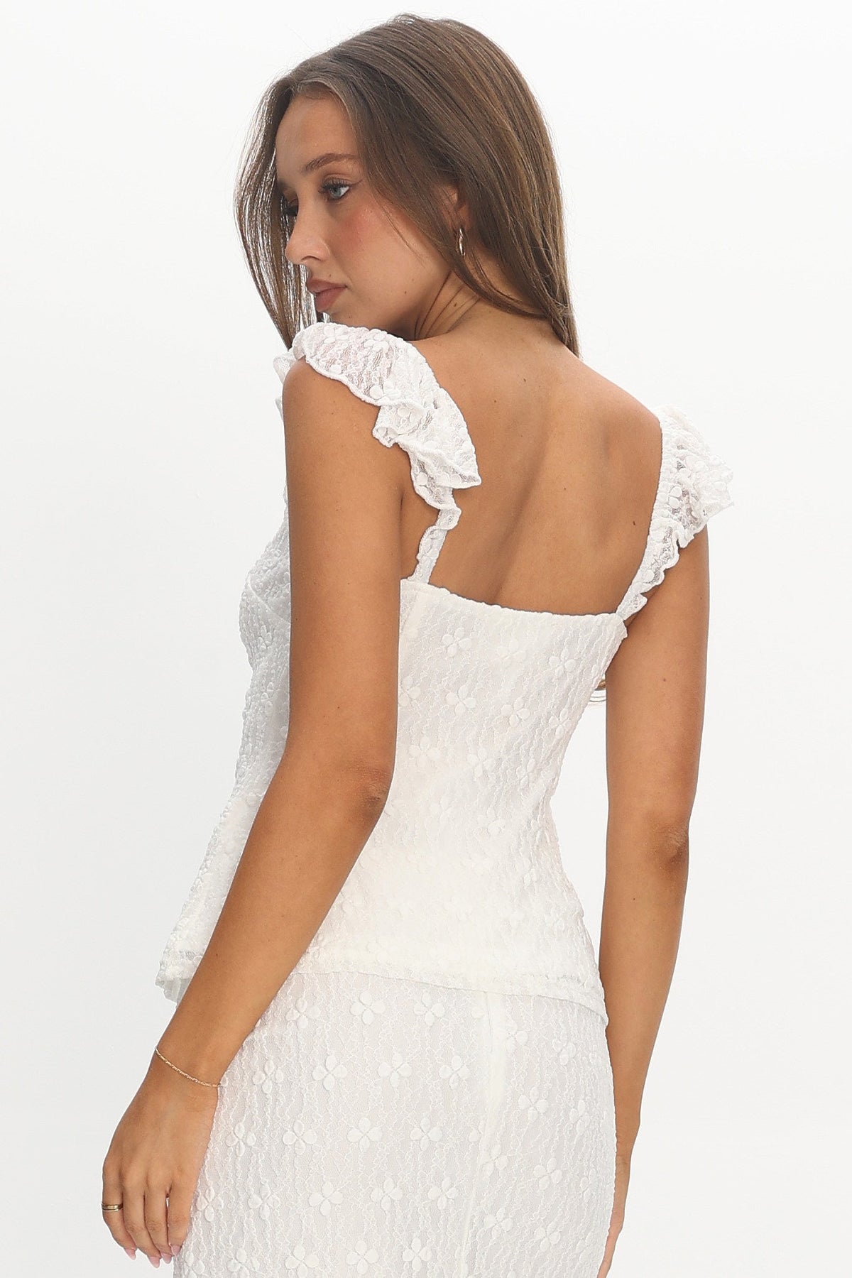 Landrea Tied Front Lace Top White