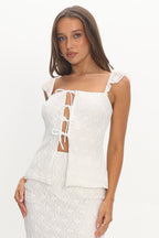 Landrea Tied Front Lace Top White