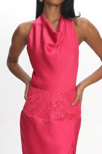 Renara Lace Waist Halter Maxi Dress Pink