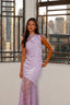 Amethyst Lace-Trim Asymmetric Maxi Dress Lilac