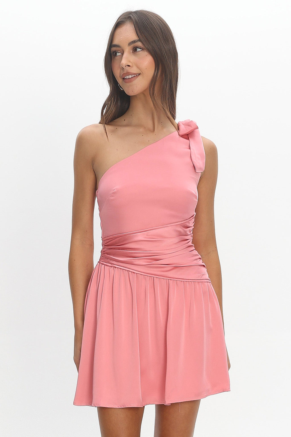 Intrigue One-Shoulder Mini Dress Pink