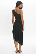 Ozar Lace-Trim Asymmetric Midi Dress Black