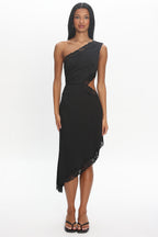Ozar Lace-Trim Asymmetric Midi Dress Black