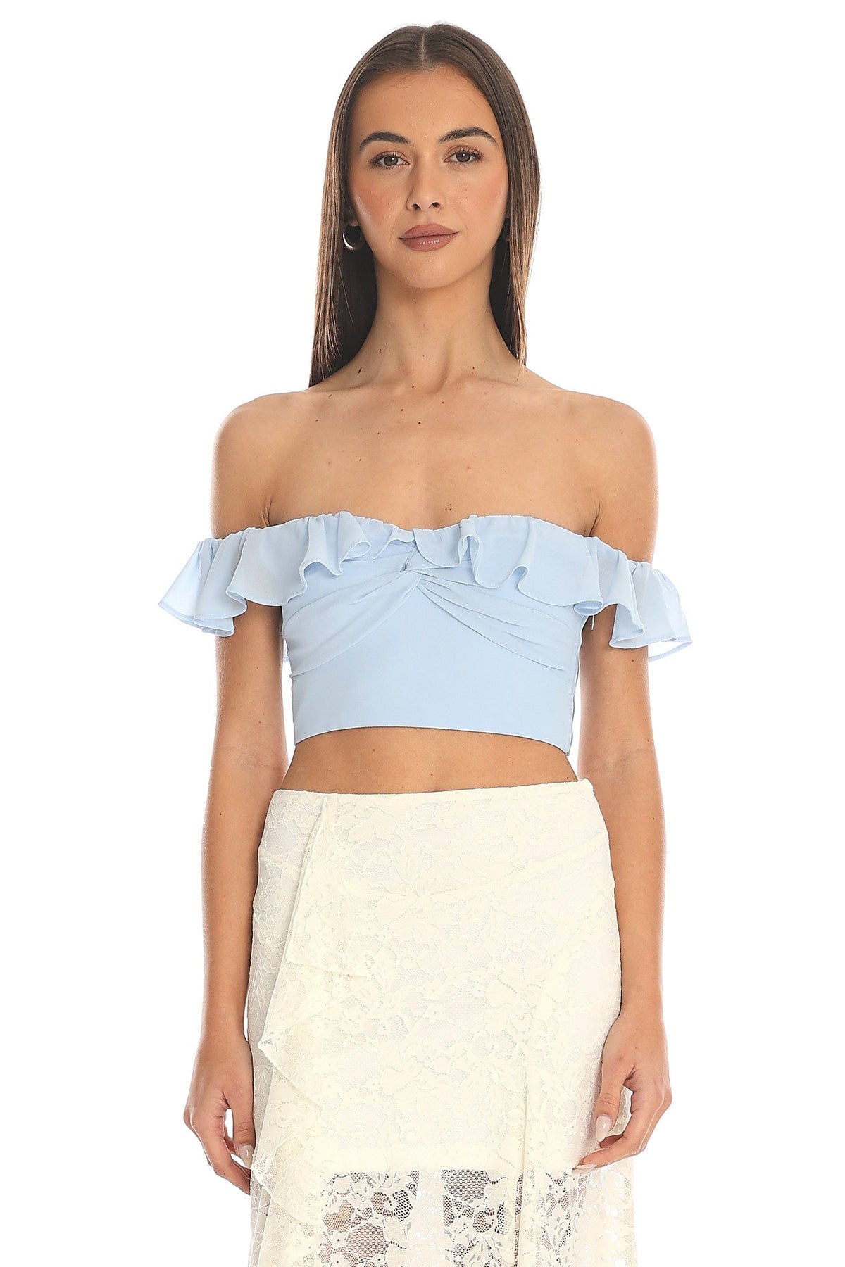 Cloud Nine Ruffled Crop Top Baby Blue Main image