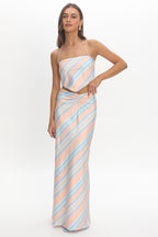 Avatar Ruched Maxi Skirt Striped Aqua