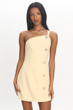 Gala Nights Button Mini Dress Yellow
