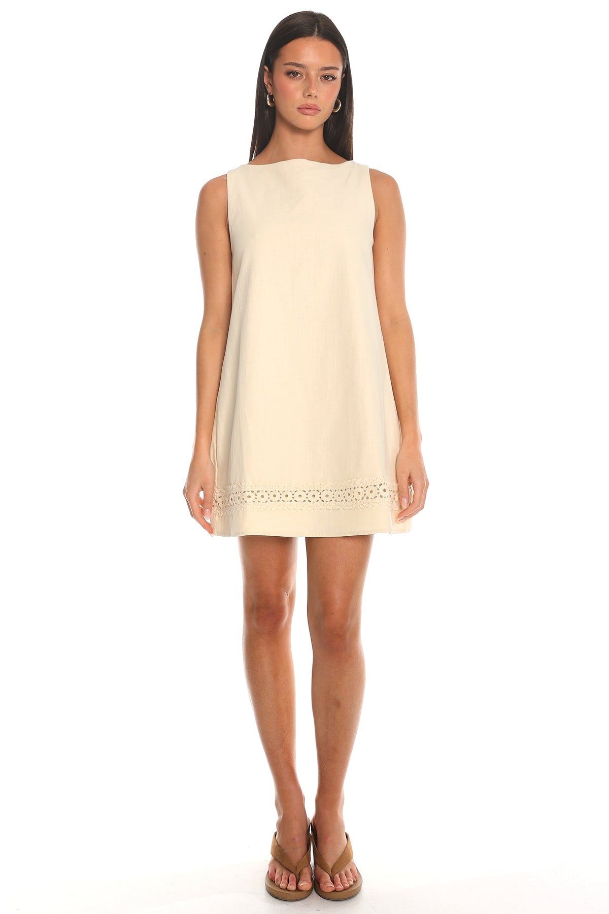 Worth It Crochet-Trim Shift Dress Oat Main image