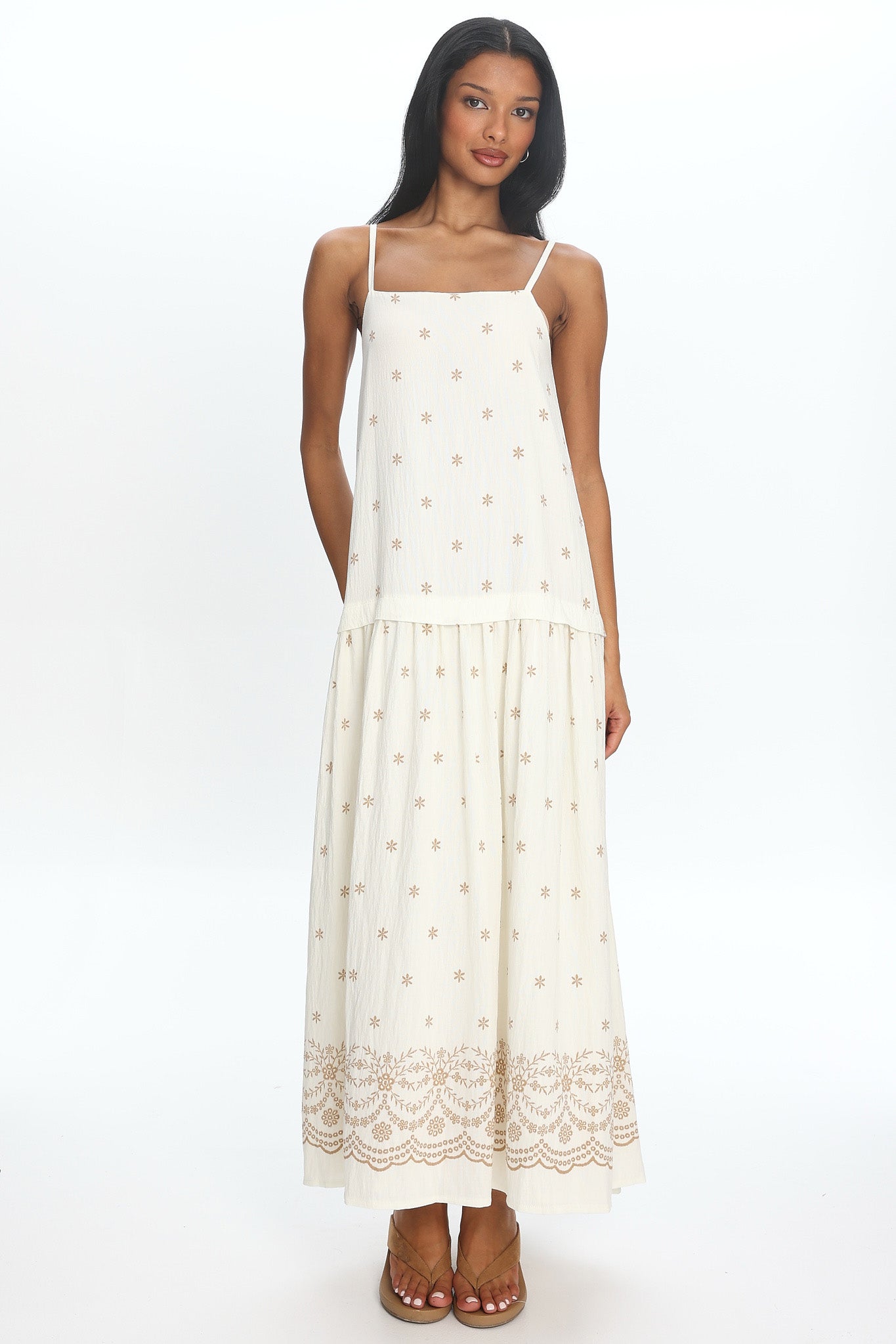Adella Drop Waist Maxi Dress Beige Secondary image