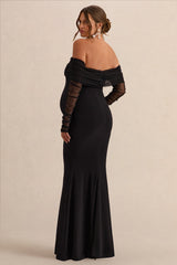 Pretty Perfect | Black Maternity Bardot-Neck Maxi Dress