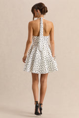 Peggy | White & Black Polka Dot Halter-Neck Skater Mini Dress