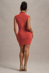 Lalani | Rust Ruched High-Neck Mini Dress
