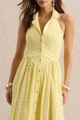 Jezebel | Yellow Lace Plunge-Neck Collared Midi Dress