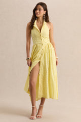 Jezebel | Yellow Lace Plunge-Neck Collared Midi Dress