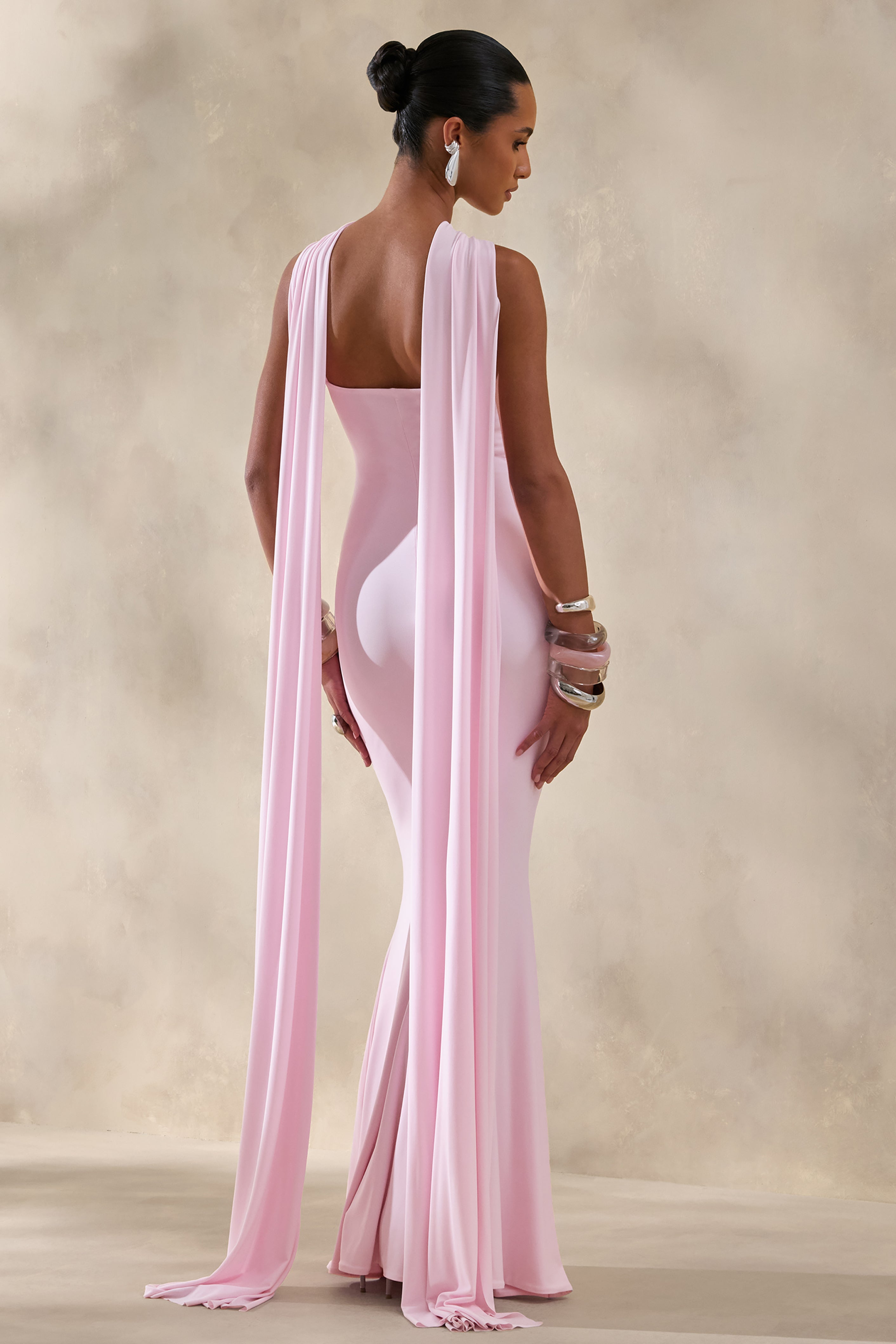 Rhoda | Light Pink Twist Halter-Neck Cape Maxi Dress