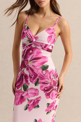 Luz | Pink Hibiscus Floral Print Strappy Maxi Dress