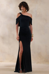 Nala | Black Asymmetric Maxi Dress With Split
